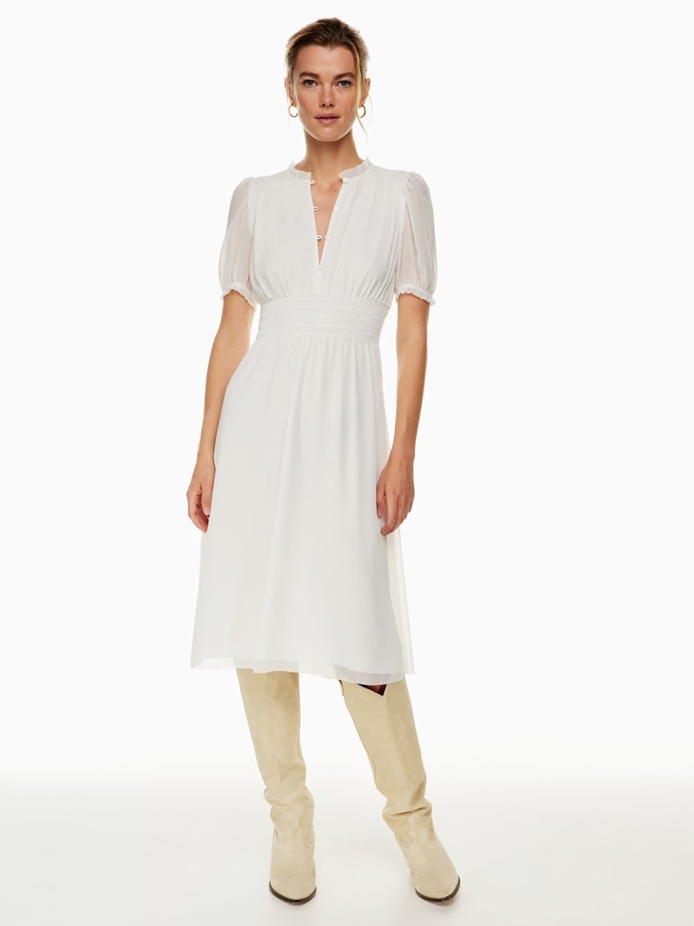 Wilfred Daughter Dress in Ivory with Smocked Waist and Puff Sleeves